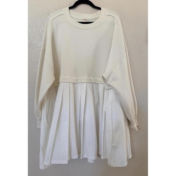 New Free People Eleanor Layered Sweatshirt Minidress In Ivory Size L $128 - Picture 4 of 10
